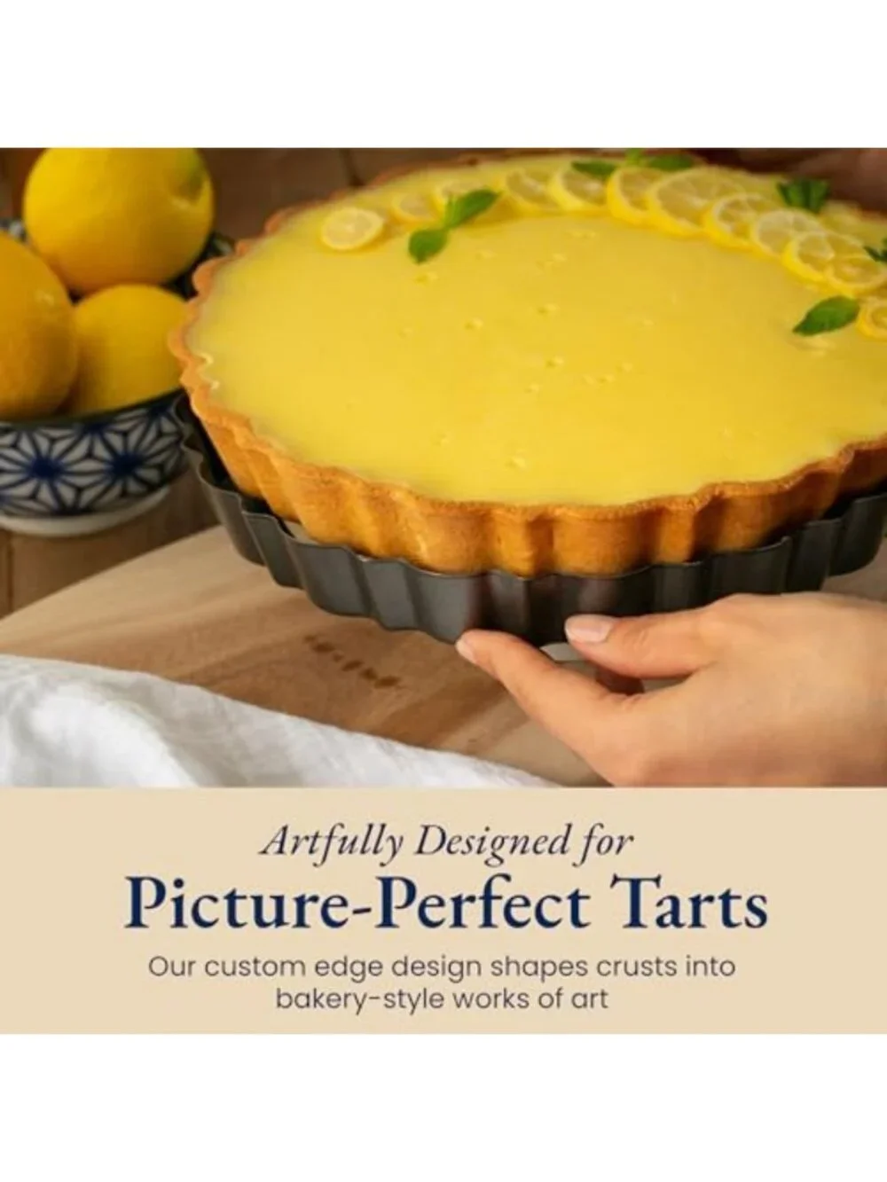 9-Inch Nonstick Fluted Tart Pan Set with Removable Bottom & Silicone Crust